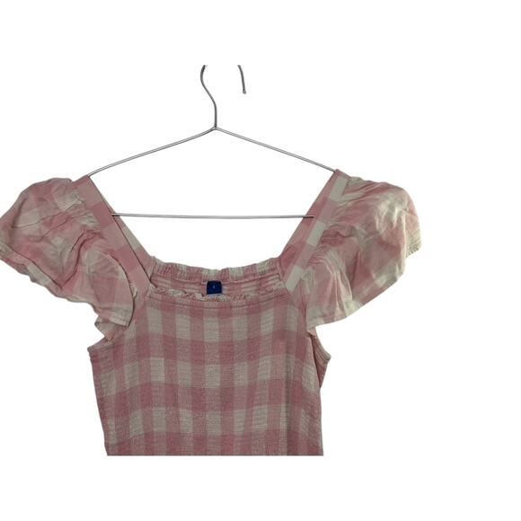 Old Navy Pink & White Plaid Flutter Sleeve Smocked Dress Sz Small - Picture 3 of 8